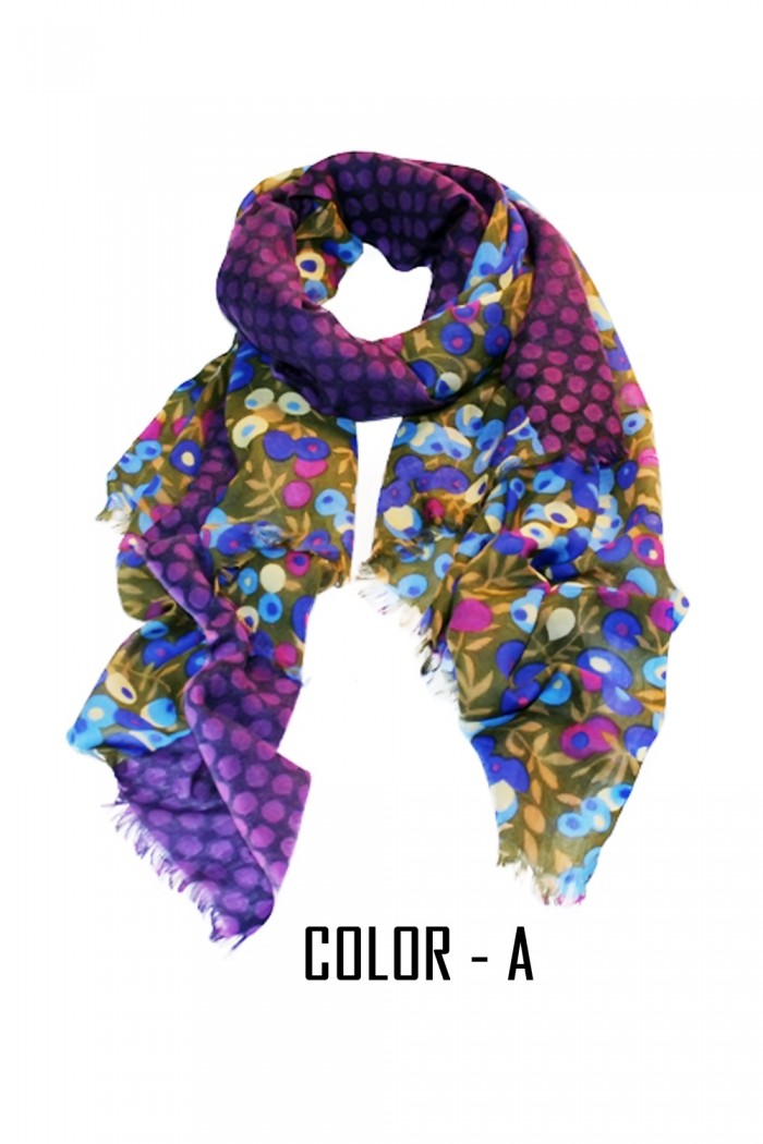 100% Woolen Screen Printed Scarf With Self Fringes.