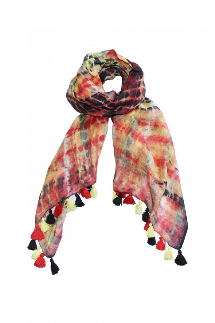 100% Linen Multicolor Shaded Scarf With Pompom