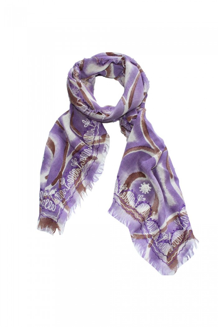 100% Woolen Printed Scarf With Embroidery
