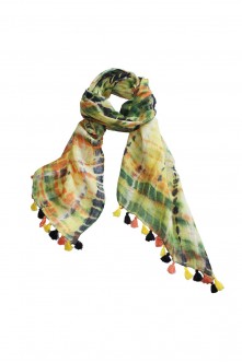 100% Linen Multicolor Shaded Scarf With Pompom