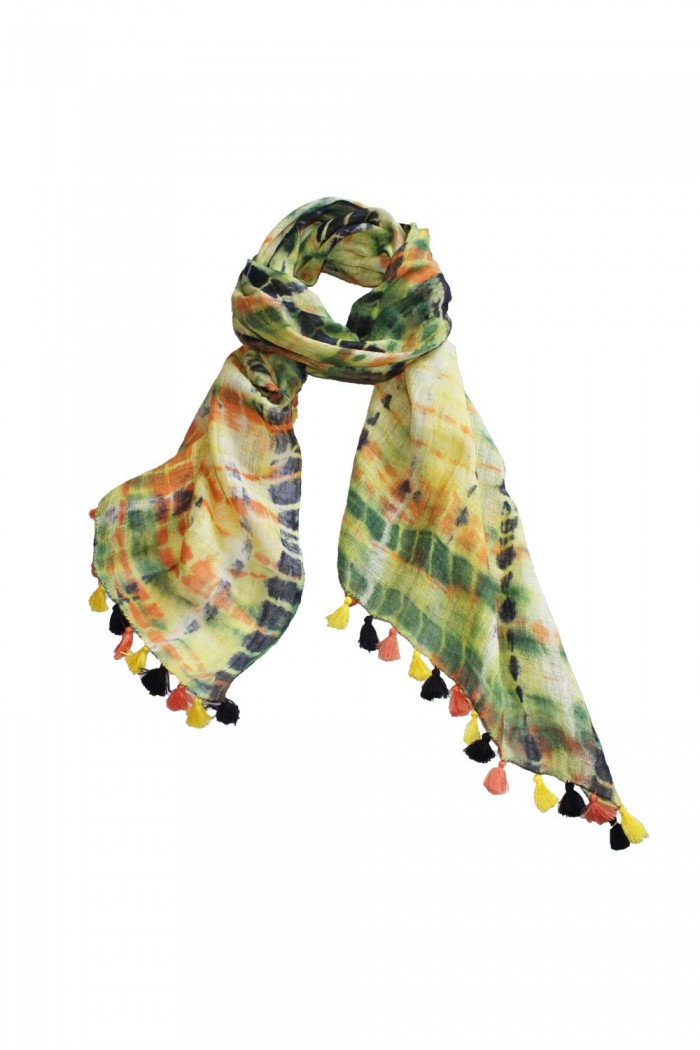 100% Linen Multicolor Shaded Scarf With Pompom