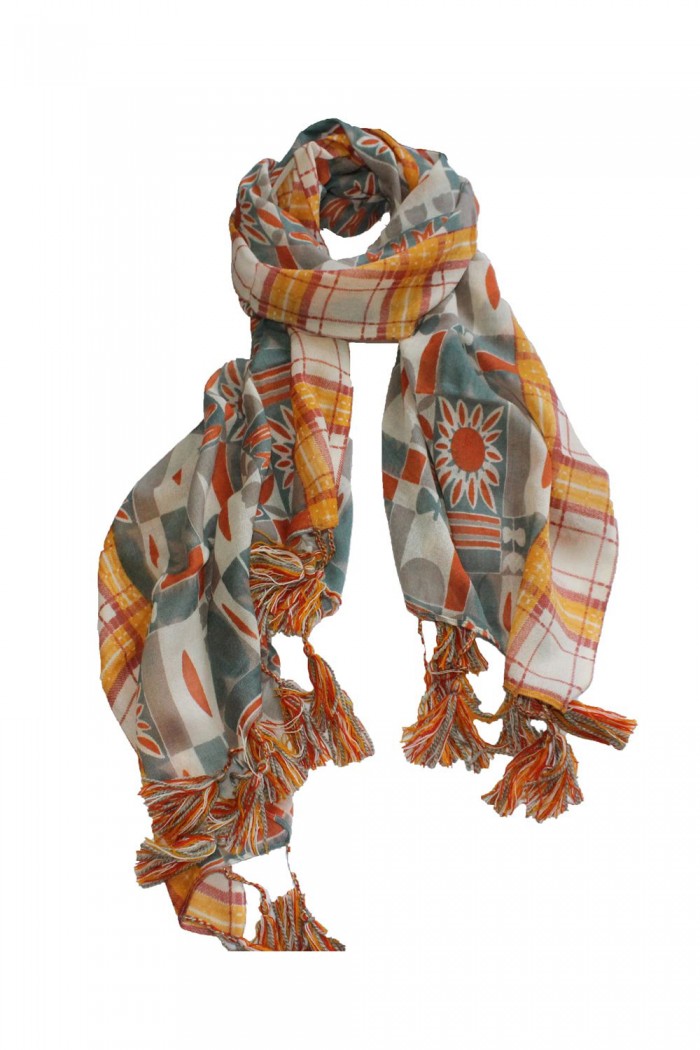 100% Woolen Printed Scarf With Tassel