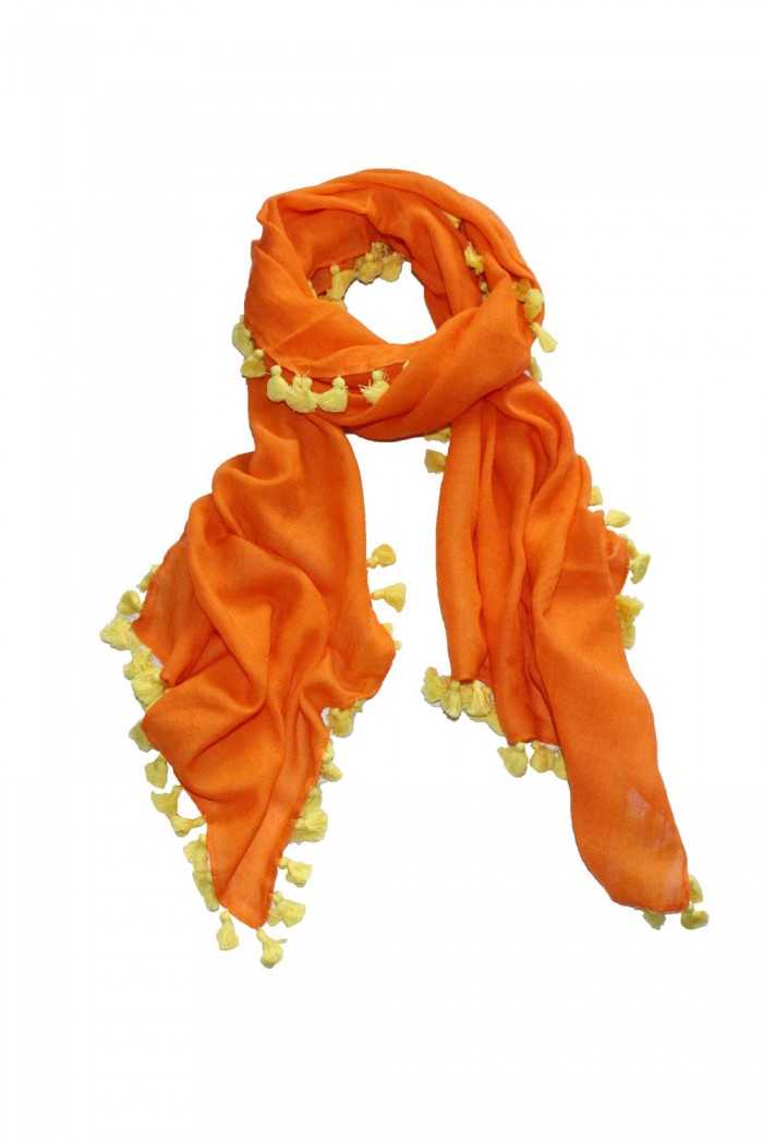 100% Woolen Printed Scarf With Pompom