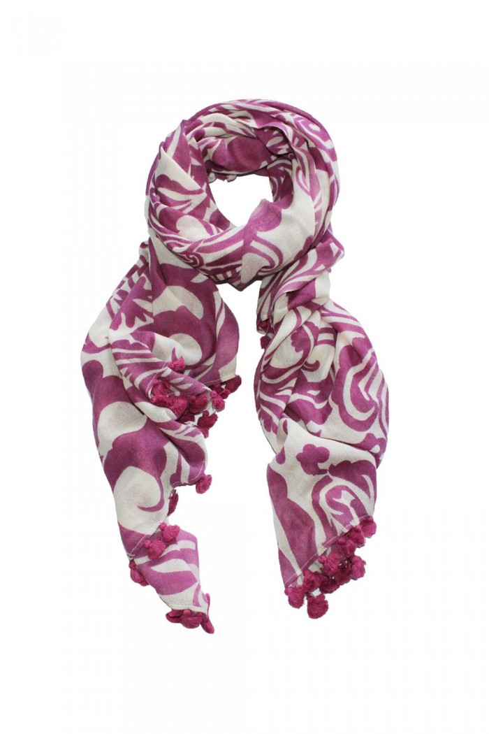 100% Woolen Printed Scarf With Pompom