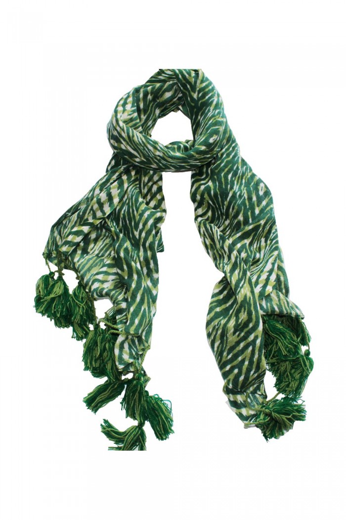 100% Woolen Printed Scarf With Tassels