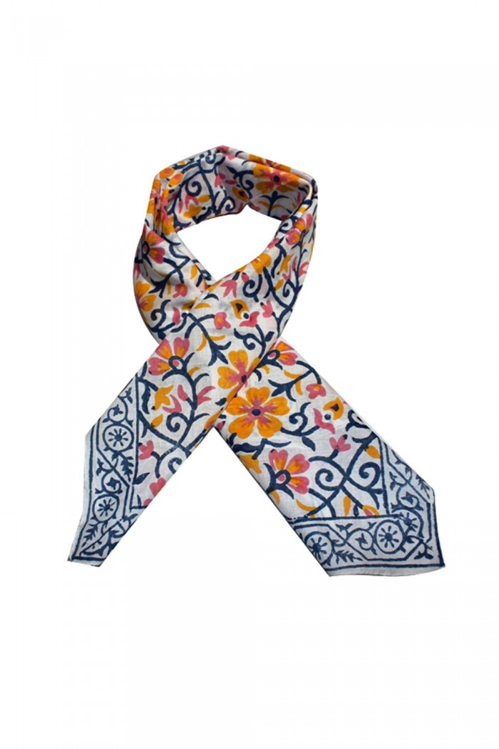 100% Cotton Block Printed Square Scarf