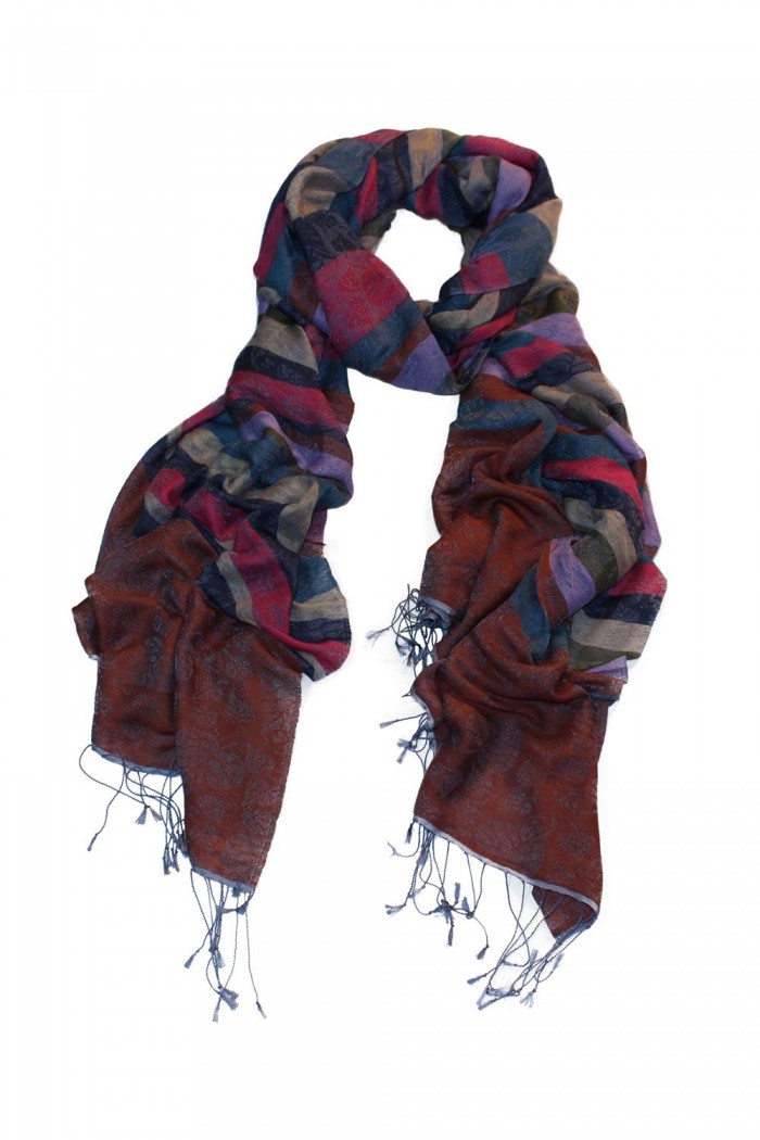 Polyester (PSY) Designer Jacquard Scarf With Twisted Fringes.