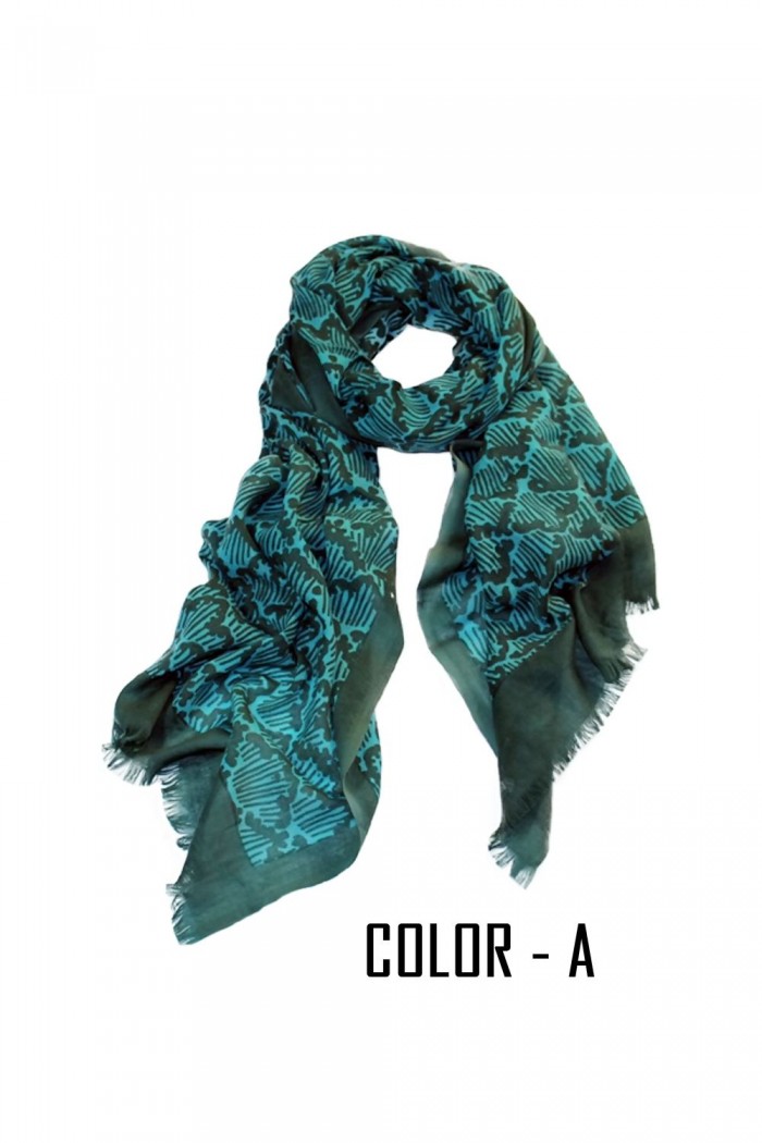 100% Woolen Screen Printed Scarf With Self Fringes.