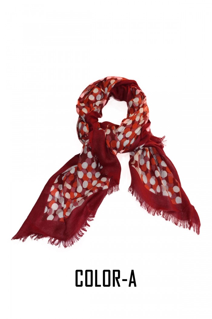 80% Modal + 20% Wool Screen Printed Scarf With Self Fringes.