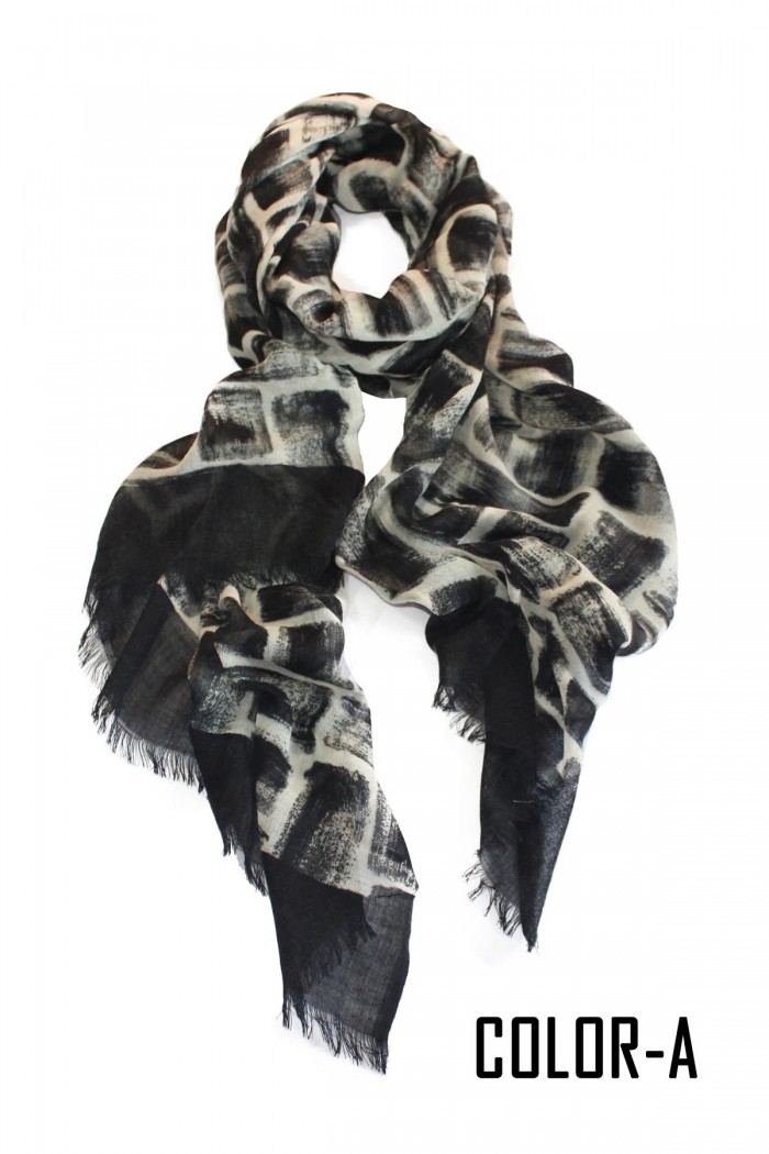 100% Woolen Screen Printed Self Fringe Scarf.