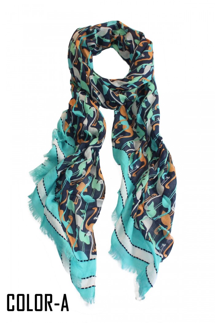 100% Twill Cotton Screen Printed Scarf With Embroidery on Border