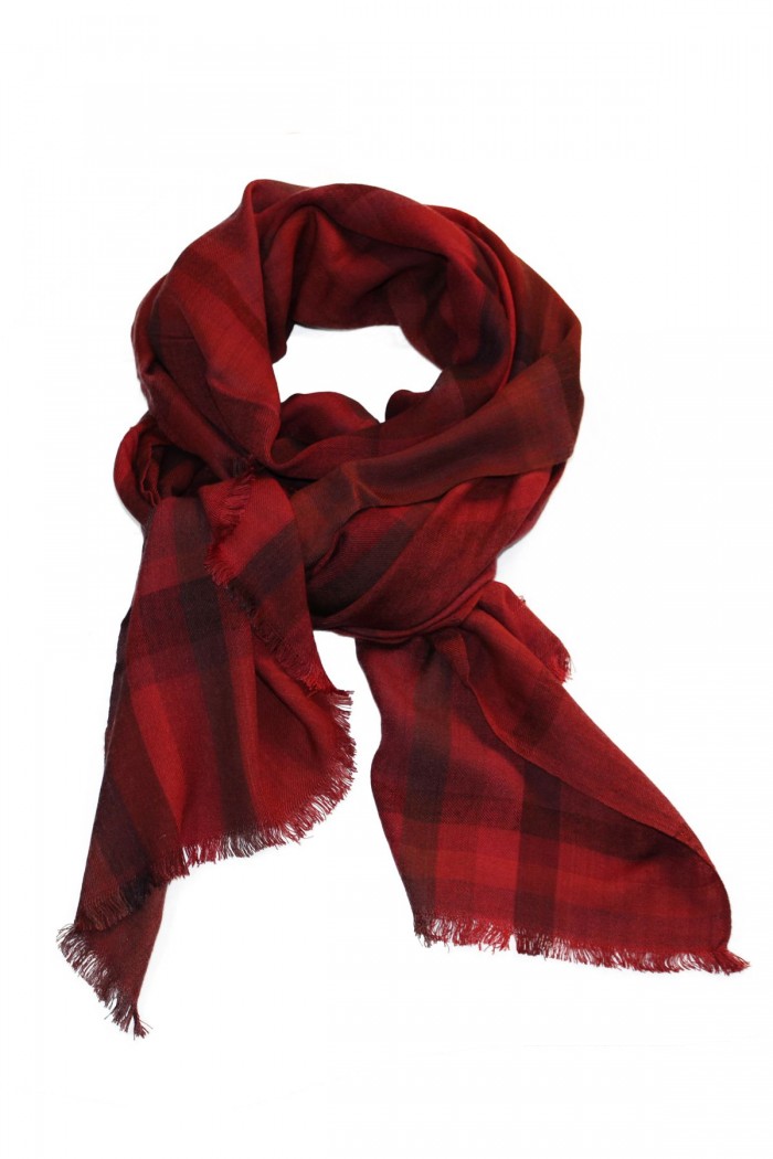 Bamboo Wool Checks Woven Scarf With Self Fringes.